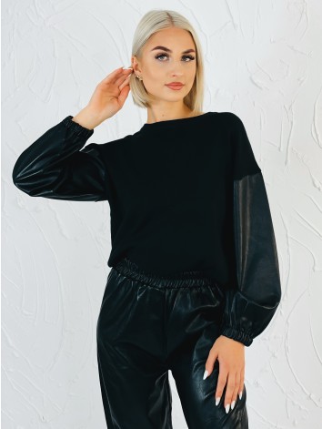 Dámska čierna exkluzívna koženková súprava s našitými vreckami