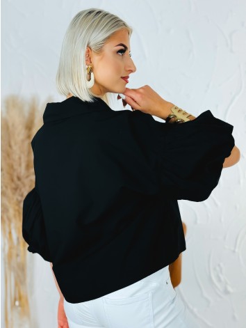 Dámska čierna krátka košeľa s balónovými rukávmi