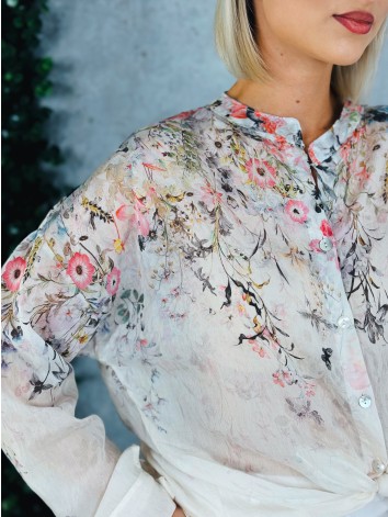 Dámska čierna kvetovaná blúzka s gombíkmi