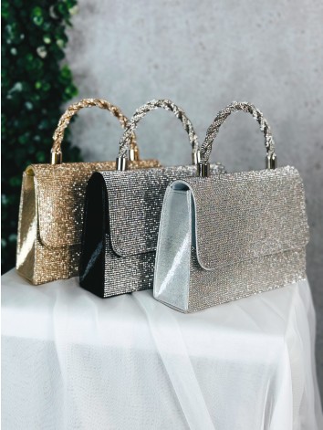 Dámska čierna luxusná spoločenská kabelka s kamienkami