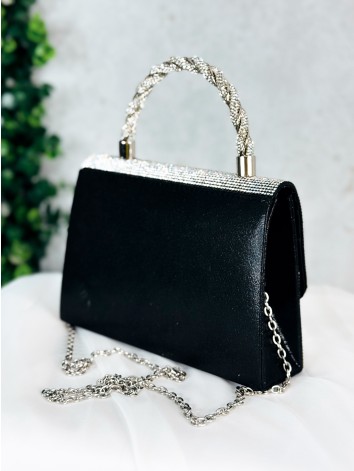 Dámska čierna luxusná spoločenská kabelka s kamienkami