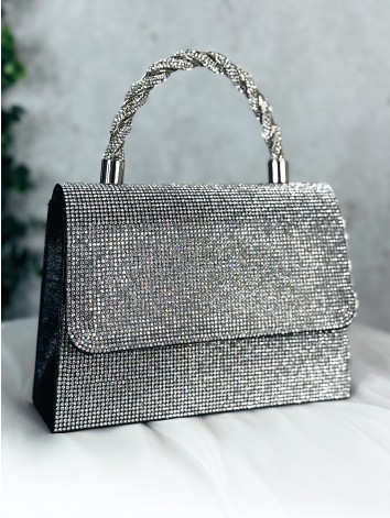 Dámska čierna luxusná spoločenská kabelka s kamienkami