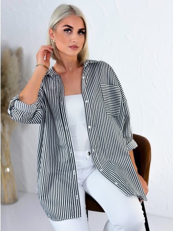 Dámska čierna oversize pruhovaná košeľa