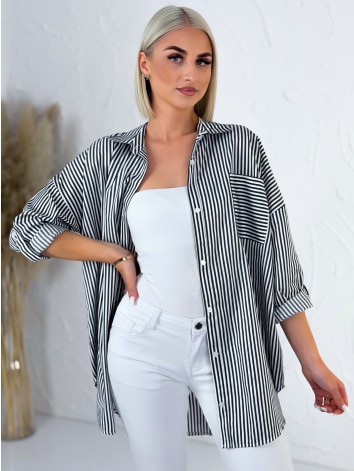 Dámska čierna oversize pruhovaná košeľa