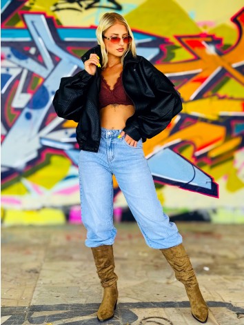 Dámska čierna oversized koženka so štruktúrou