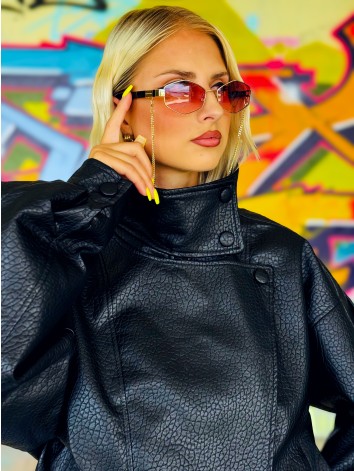 Dámska čierna oversized koženka so štruktúrou