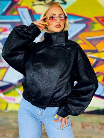Dámska čierna oversized koženka so štruktúrou
