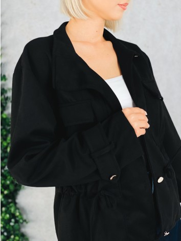 Dámska čierna semišová koženka so sťahovaním v páse