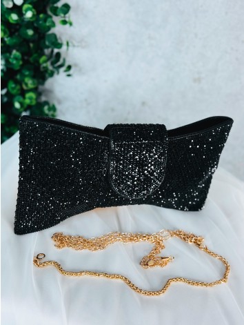 Dámska čierna spoločenská kabelka v tvare mašle