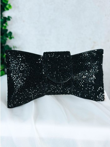 Dámska čierna spoločenská kabelka v tvare mašle