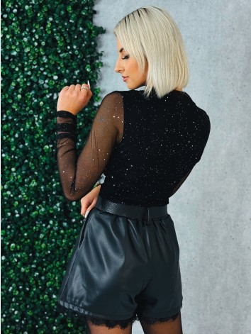 Dámska čierna trblietavá blúzka s priesvitnými rukávmi