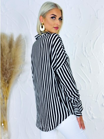 Dámska čierno-biela pruhovaná košeľa
