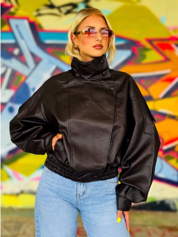 Dámska čokoládová oversized koženka so štruktúrou