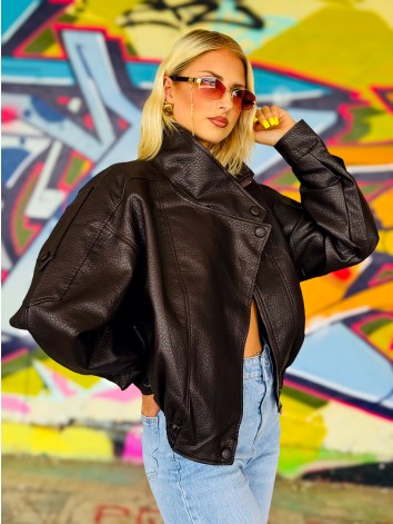 Dámska čokoládová oversized koženka so štruktúrou
