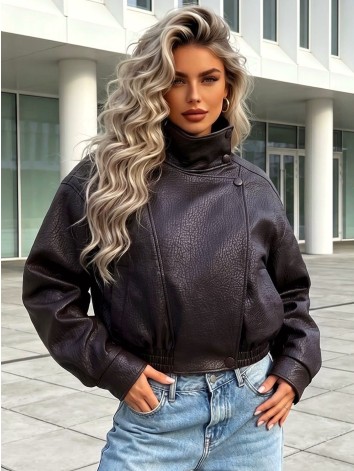 Dámska čokoládová oversized koženka so štruktúrou