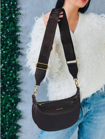 Dámska crossbody kabelka s nastaviteľným popruhom - tmavo hnedá