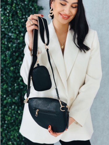 Dámska crossbody ľadvinka - čierna so zlatým zipsom