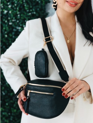 Dámska crossbody ľadvinka - čierna so zlatým zipsom