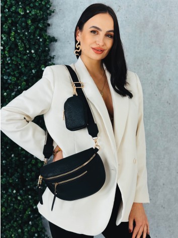Dámska crossbody ľadvinka - čierna so zlatým zipsom