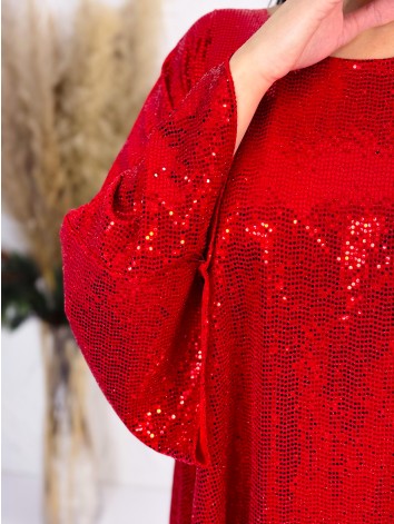 Dámska flitrovaná tunika alebo šaty aj pre moletky - červená