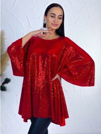 Dámska flitrovaná tunika alebo šaty aj pre moletky - červená
