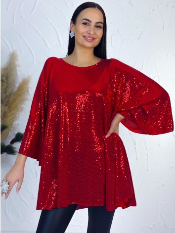 Dámska flitrovaná tunika alebo šaty aj pre moletky - červená