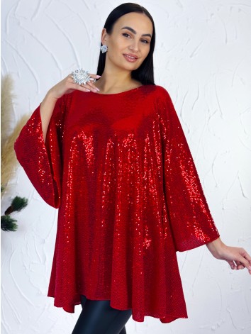 Dámska flitrovaná tunika alebo šaty aj pre moletky - červená