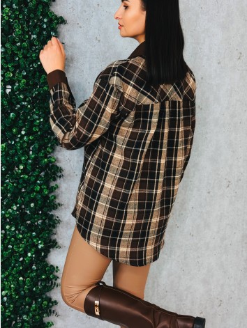 Dámska hnedá flanelová košeľa s ozdobnými zlatými gombíkmi