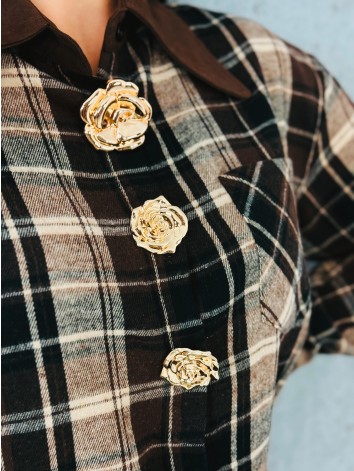 Dámska hnedá flanelová košeľa s ozdobnými zlatými gombíkmi