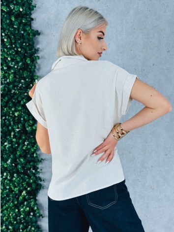 Dámska ľanová béžová blúzka s gombíkmi