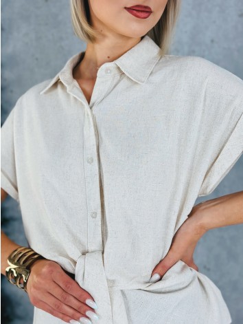 Dámska ľanová béžová blúzka s gombíkmi