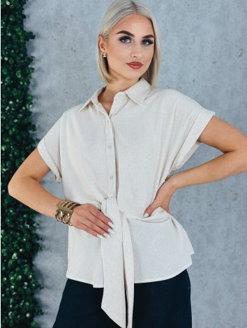 Dámska ľanová béžová blúzka s gombíkmi