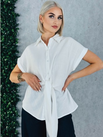 Dámska ľanová biela blúzka s gombíkmi