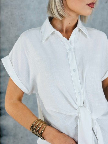 Dámska ľanová biela blúzka s gombíkmi