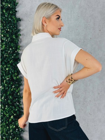 Dámska ľanová biela blúzka s gombíkmi