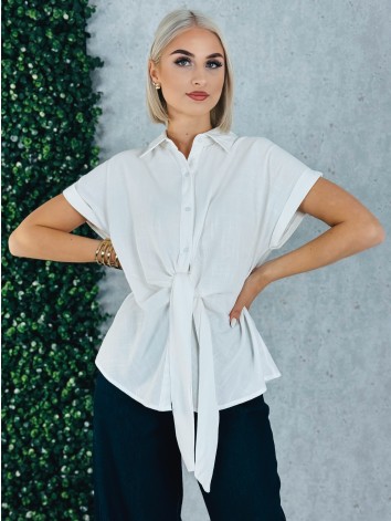 Dámska ľanová biela blúzka s gombíkmi