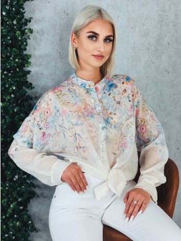 Dámska modrá kvetovaná blúzka s gombíkmi