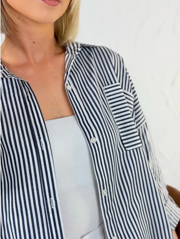 Dámska modrá oversize pruhovaná košeľa