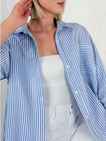 Dámska modrá oversize pruhovaná košeľa T