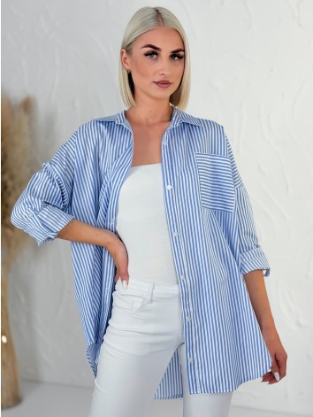 Dámska modrá oversize pruhovaná košeľa T