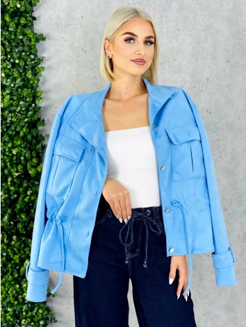 Dámska modrá semišová koženka so sťahovaním v páse