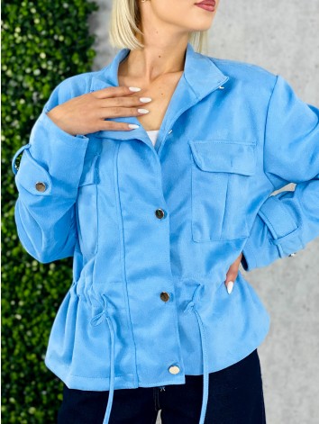 Dámska modrá semišová koženka so sťahovaním v páse