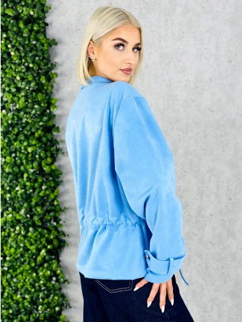 Dámska modrá semišová koženka so sťahovaním v páse