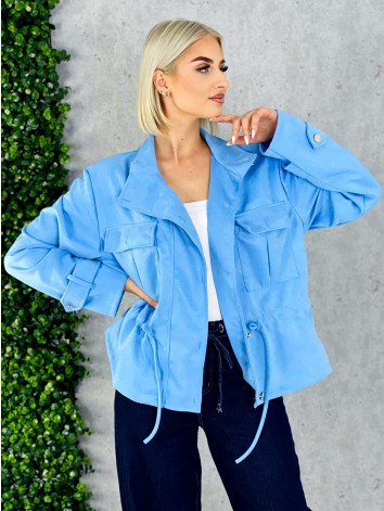 Dámska modrá semišová koženka so sťahovaním v páse