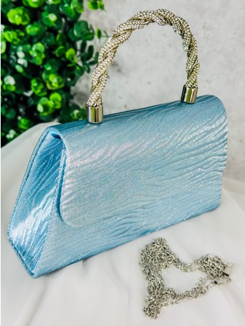 Dámska modrá spoločenská kabelka s kamienkami Lusia