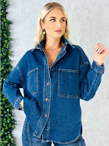 Dámska oversize rifľová košeľová bunda modrá
