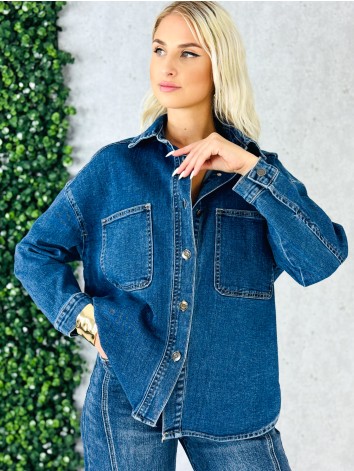 Dámska oversize rifľová košeľová bunda modrá