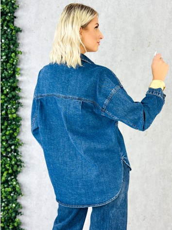 Dámska oversize rifľová košeľová bunda modrá