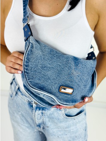 Dámska rifľová crossbody ľadvinka - svetlomodrá