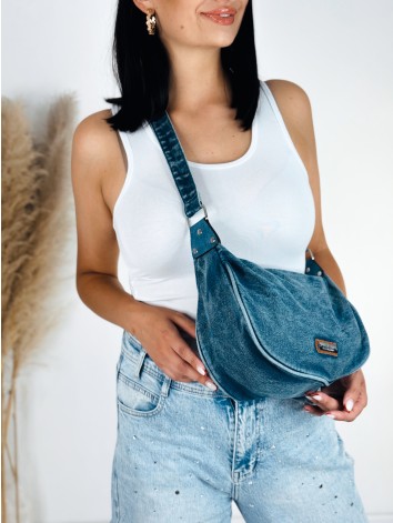 Dámska rifľová crossbody ľadvinka - tmavomodrá
